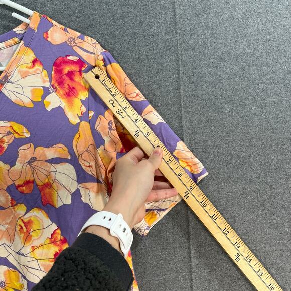 LOGO by Lori Goldstein Rayon Elbow Sleeve Dress Lavender Floral, Petite Medium - Picture 8 of 10